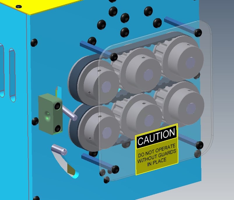 Rendering of a Winton Machine USA 2 belt track drive system for tube fabrication