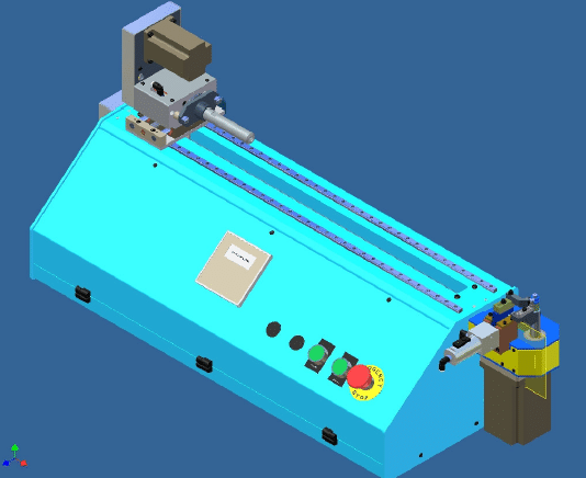 Rendering of a coax bending and sawing machine manufactured by Winton Machine USA
