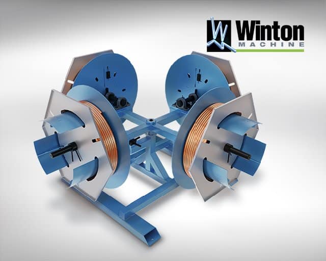 Winton Machine USA's 4 Position Vertical Rotary uncoiler feeds copper & aluminum off a bulk spool into a tube fabrication machine saving you money.