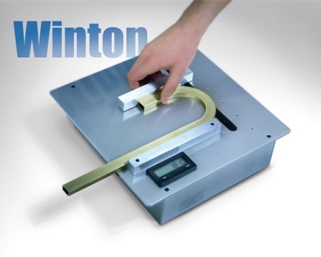 Winton Machine USA's AM40 digital protractor is used to measure the bend angle of small tubing, semi-rigid coaxial cable, & sheetmetal.
