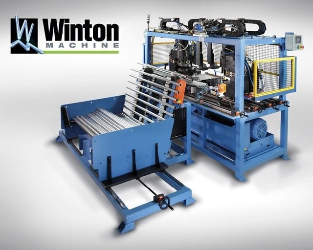 The Winton Machine USA tube fabrication system bends tubing, punches & crimps tubes, & loads & unloads the tubes for a fully automated process.