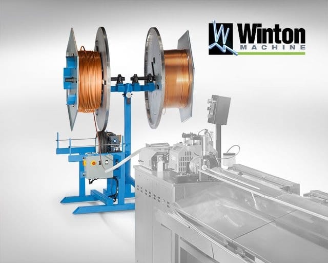 The Winton machine USA 2 Position Automatic Rotary Uncoiler allows you to feed 2 different diameters of copper or aluminum tube without changing spools.