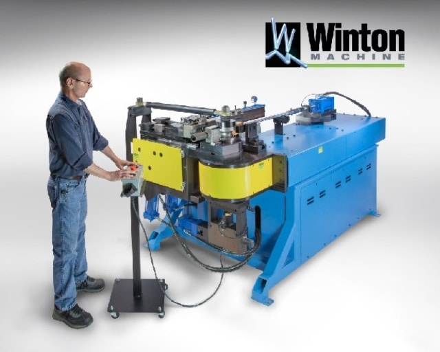 Winton Machine USA's Model 2 NC Rotary draw tube bender has a single axis PLC control that can store 250 parts, & an adjustable speed hydraulic bend head
