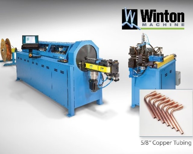 The Winton Machine USA OB23 combines an aluminum & copper tube cutting machine, tube bending machine, & end former into one single machine.